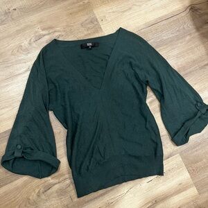 BEDO Forest Green V Neck 100% Cotton Oversize Long Sleeve Sweater Extra Small